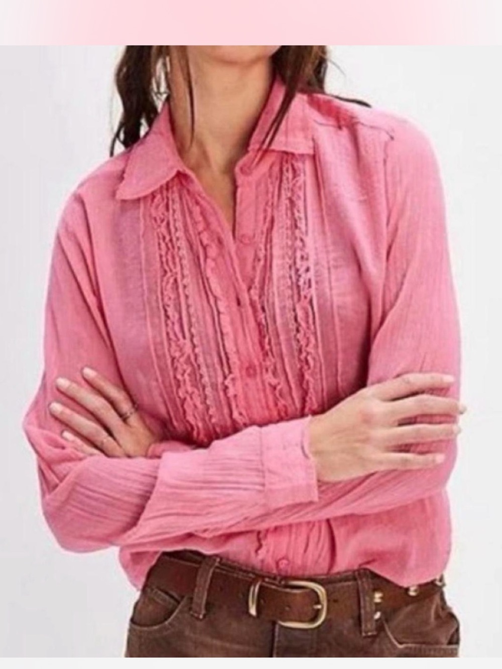 Free People One Drew Tuxedo Shirt pink 100% cotton XS